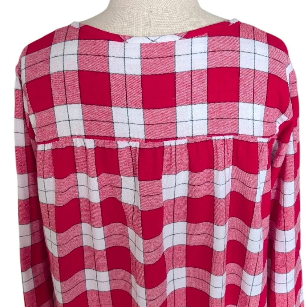 Croft & Barrow cotton flannel red & white checked traditional nightgown. Large.